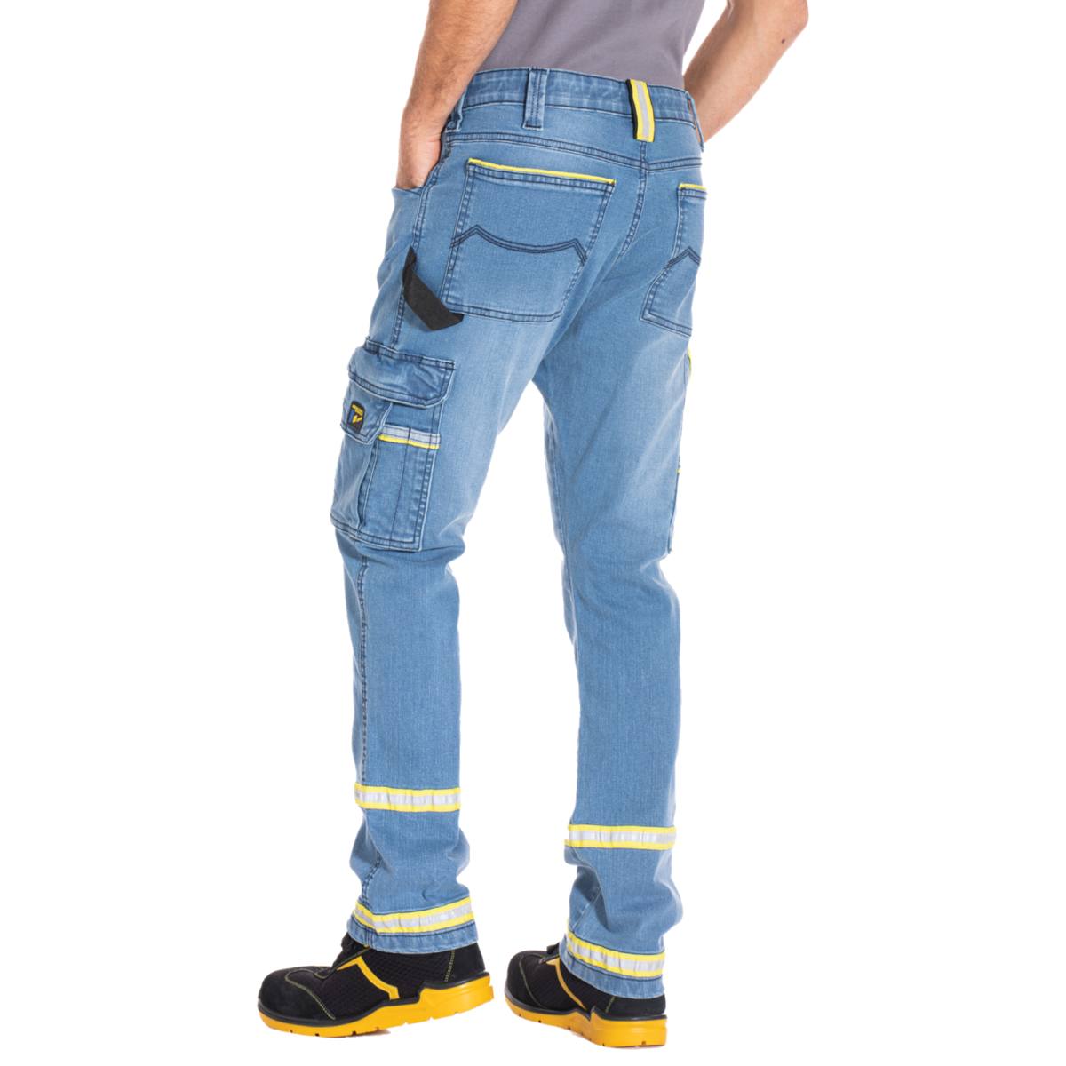 JEAN DE TRAVAIL STRETCH CLARO DENIM BROSSÉ AVEC BANDES RÉFLÉCHISSANTES T.48